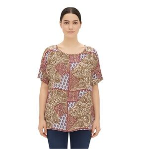 Alex & Jane Multicolor Bohemian Paisley Patchwork Short Sleeve Blouse Size L